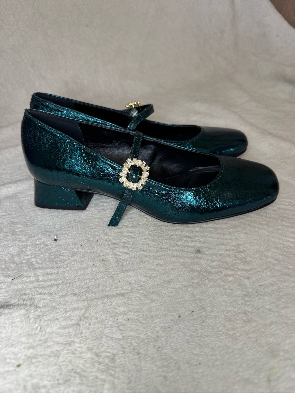 Jessica Simpson Size 7.5 Metallic Teal Mary Jane Block Heels